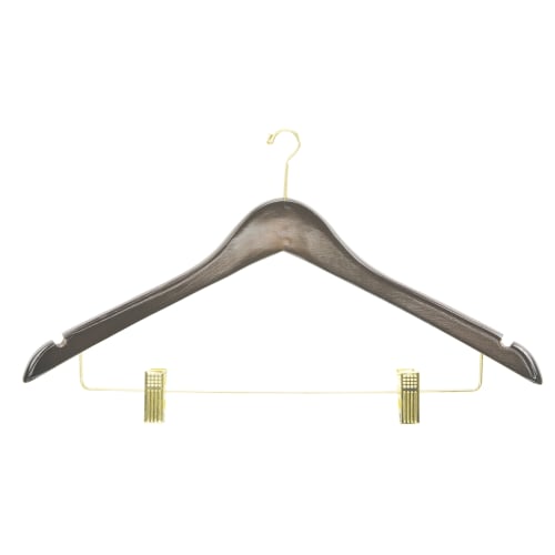 Percha para Mujer, Contorno de Minigancho con Presillas, Nogal con Gancho de Latón y Presillas